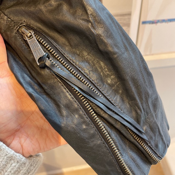 DIESEL light leather jacket. Asymmetrical zipper with collar. Fabric lined. Sz S - Picture 4 of 6